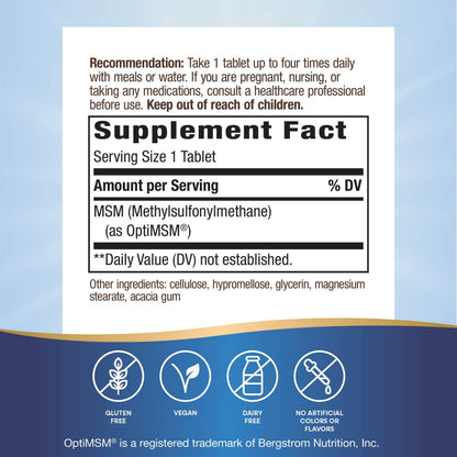 Nature's Way MSM 1000 mg – Joint Health Supplement with OptiMSM | Gluten-Free & Vegan – 200 Tablets