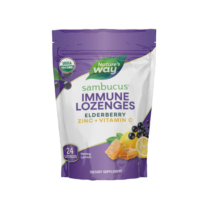 Nature's Way Sambucus Immune Lozenges – Organic Elderberry, Zinc & Vitamin C (Honey Lemon)