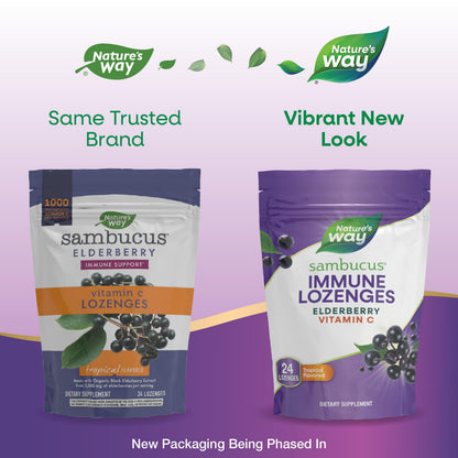 Nature's Way Sambucus Immune Lozenges - High Potency Vitamin C & Elderberry, 24 Tropical Flavored Lozenges (Packaging May Vary)