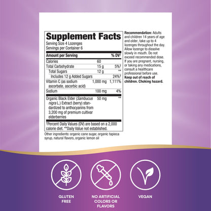 Nature’s Way Sambucus Immune Lozenges – High Potency Vitamin C + Elderberry