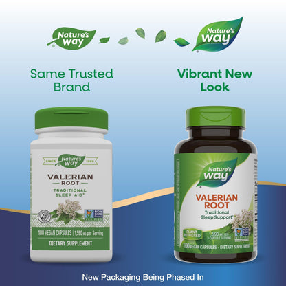 Nature's Way Valerian Root - Traditional Sleep Support* | Non-GMO, Gluten Free, Vegan | 100 Capsules (Packaging May Vary)