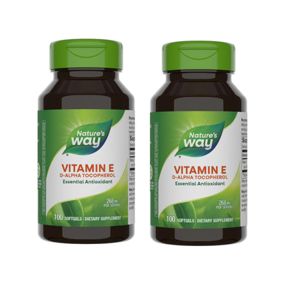 Nature's Way Vitamin E D-Alpha Tocopherol 268 mg – 2 Pack, Gluten-Free, Antioxidant Support (Packaging May Vary)