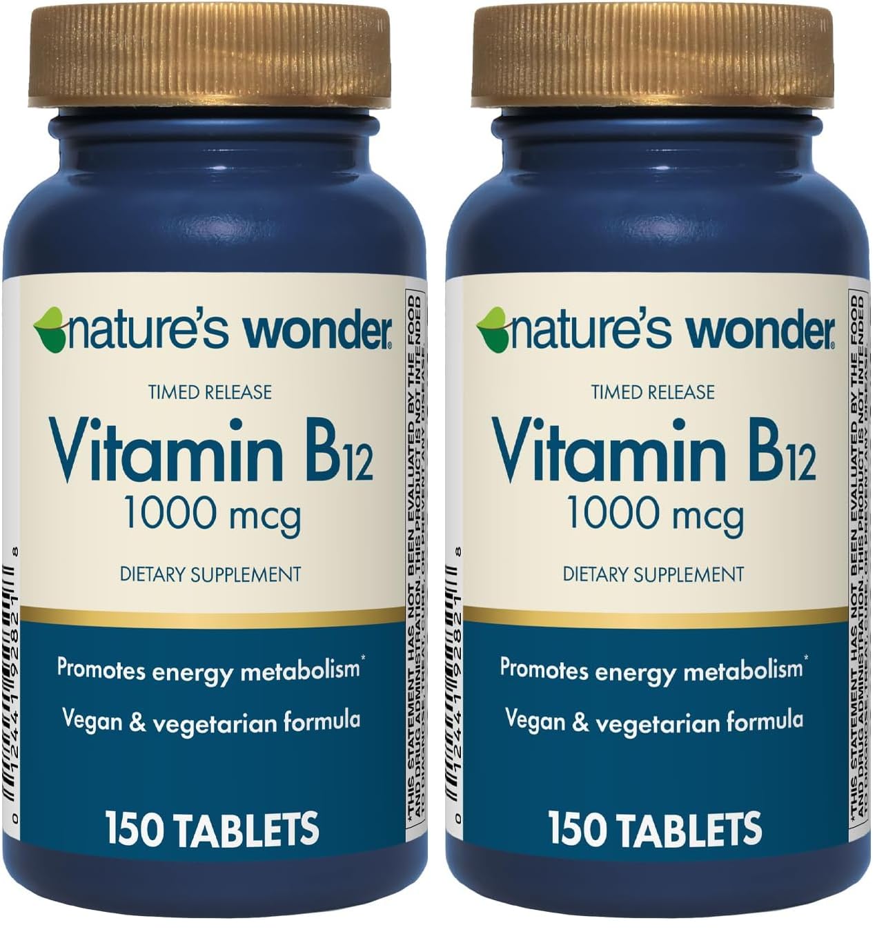 Nature's Wonder Vitamin B12 1000 mcg Timed-Release Tablets – Energy Metabolism, Brain & Nervous System Health, 150 Day Supply (Pack of 2)