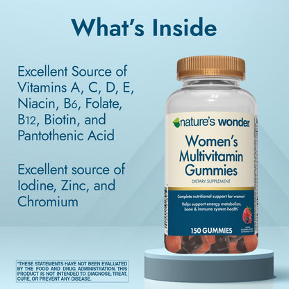 Nature's Wonder Women's Multivitamin Gummies – Energy & Immune Support, 75 Day Supply, 150 Count