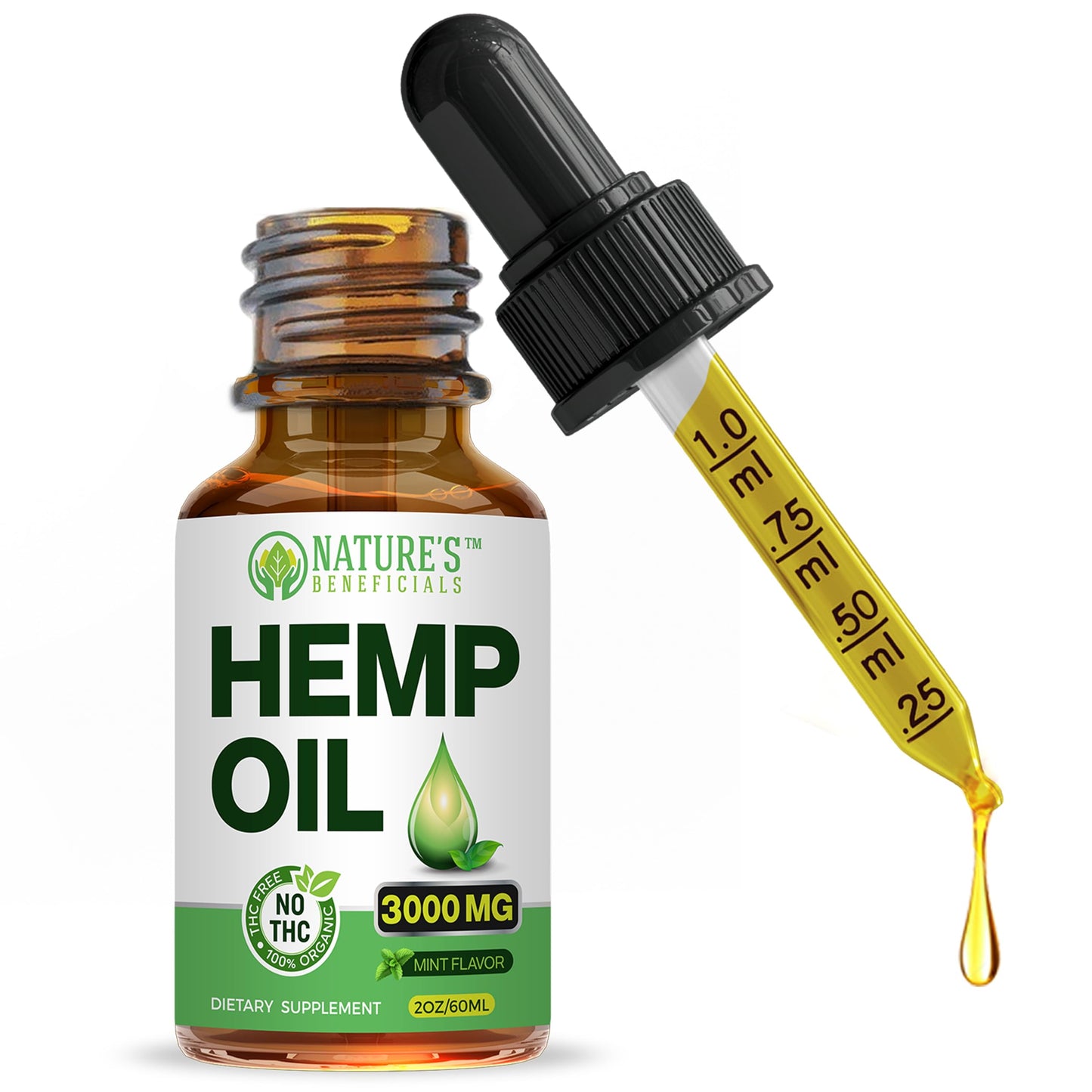 NATURE'S BENEFICIALS Organic Hemp Oil Extract Drops 3000mg – Ultra Premium, Sleep & Joint Support