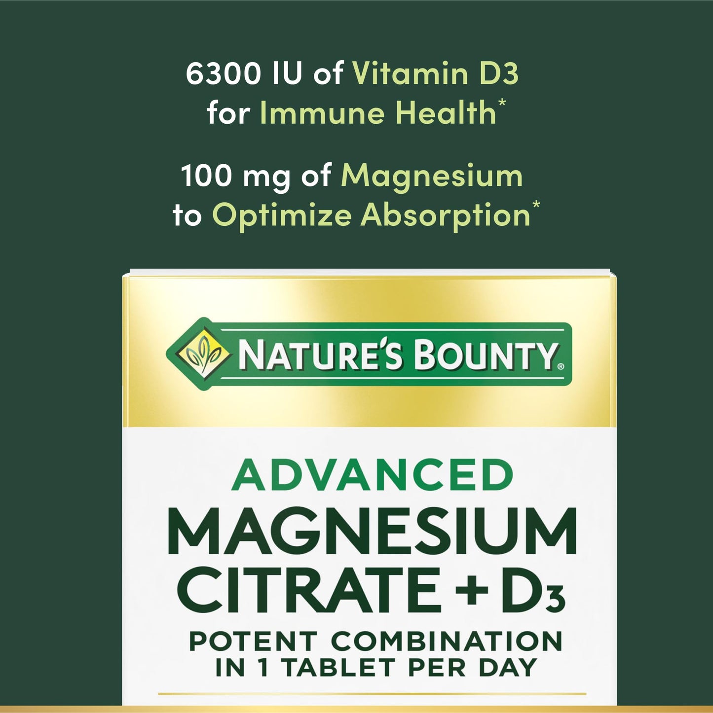 Nature’s Bounty Advanced Vitamin D3 with Magnesium Citrate Immune Formula, Supports Immune and Bone Health, 90 Tablets