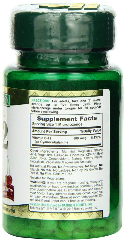 Nature's Bounty B-12 Quick Dissolve Tablets 500 mcg - 3 x 100 Count Bottles | Vitamin B-12 Supplement