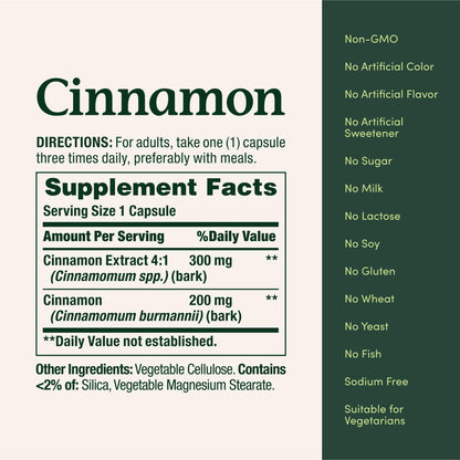 Nature's Bounty Cinnamon Capsules 1500 mg | Supports Sugar Metabolism & Heart Health | 100 Capsules