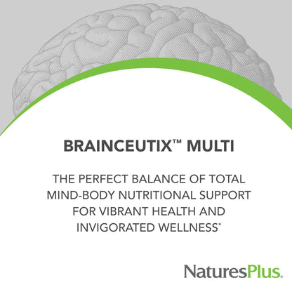 Nature's Plus BrainCeutix Multivitamin Capsules – 90 Capsules (30 Servings) – Supports Cognition, Focus & Memory – Vegan, Gluten Free, Non-GMO