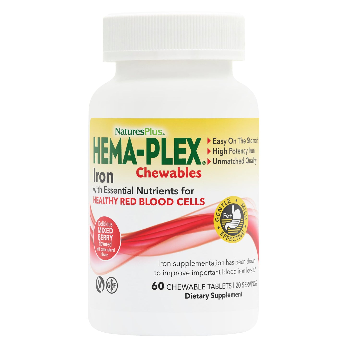 Natures Plus Hema-Plex Iron - 85 mg Elemental Iron, 60 Mixed Berry Chewables