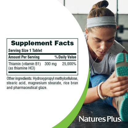 Natures Plus Vitamin B1 (Thiamin HCI) - 300 mg, Sustained Release, 90 Vegetarian Tablets, Gluten-Free