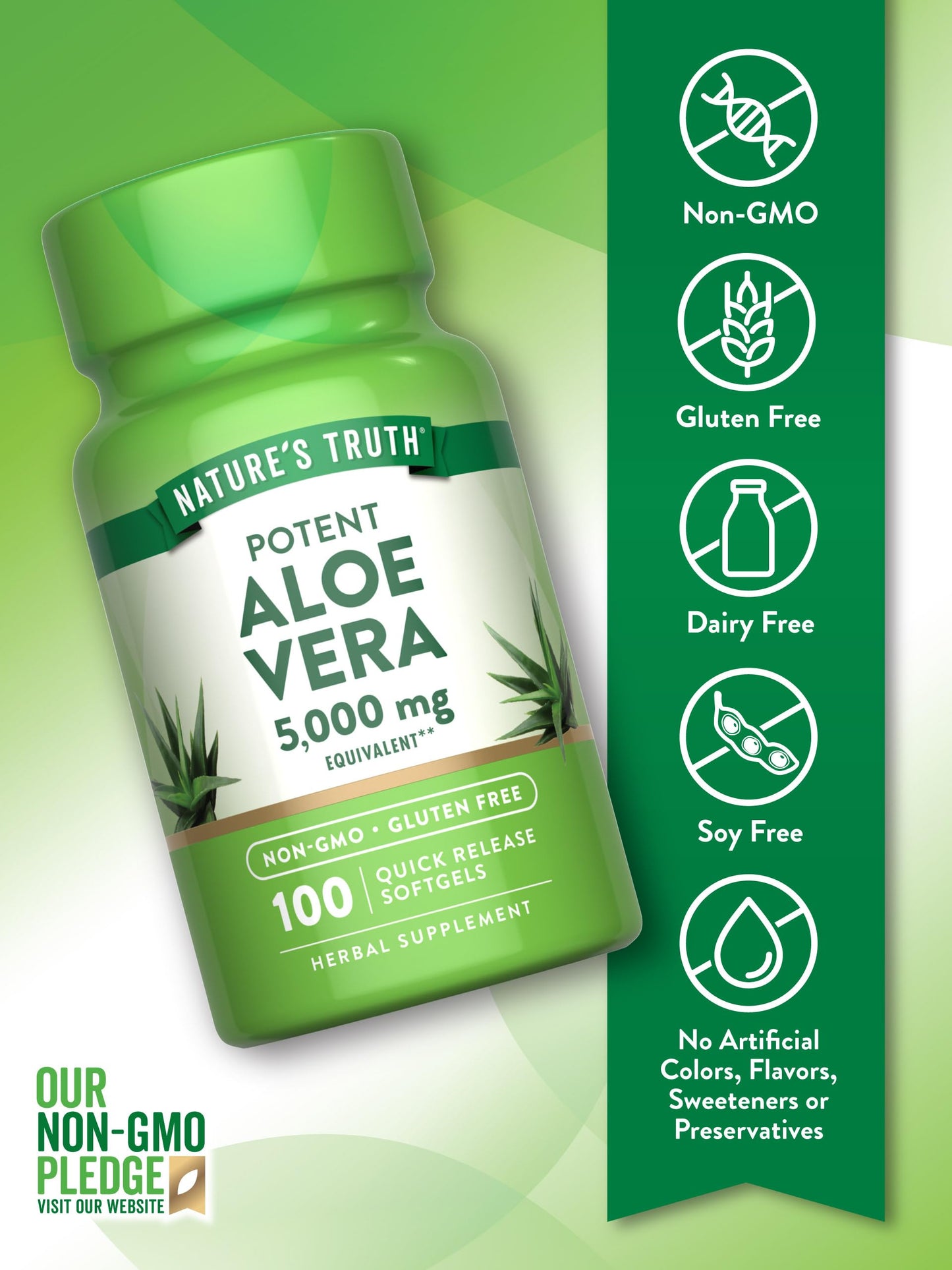 Nature's Truth Aloe Vera Softgels 5000 mg 100 Count | Non-GMO Gluten Free