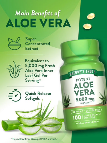 Nature's Truth Aloe Vera Softgels 5000 mg 100 Count | Non-GMO Gluten Free