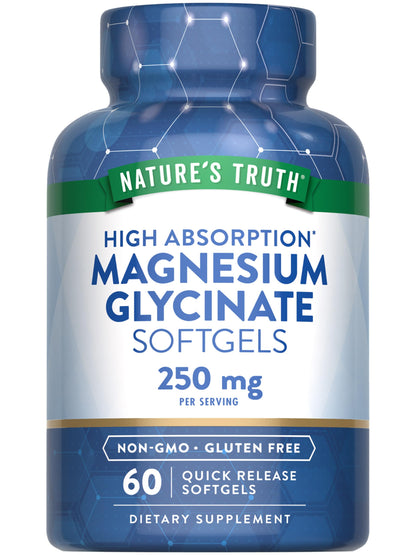Nature's Truth Magnesium Glycinate Softgels – 250 mg, 60 Pills | High Absorption, Non-GMO, Gluten Free