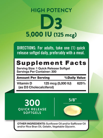Nature's Truth Vitamin D3 5000 IU – 300 Softgels | Non-GMO, Gluten Free