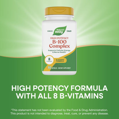 Nature's Way B-100 Complex — Supports Cellular Energy & Nerve Health, 8 B-Vitamins, 60 Capsules