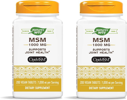Nature's Way MSM 1000 mg – Joint Health Supplement* (Gluten-Free & Vegan) | 200 Tablets Pack of 2