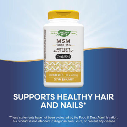 Nature's Way MSM 1000 mg – Joint Health Supplement* (Gluten-Free & Vegan) | 200 Tablets Pack of 2