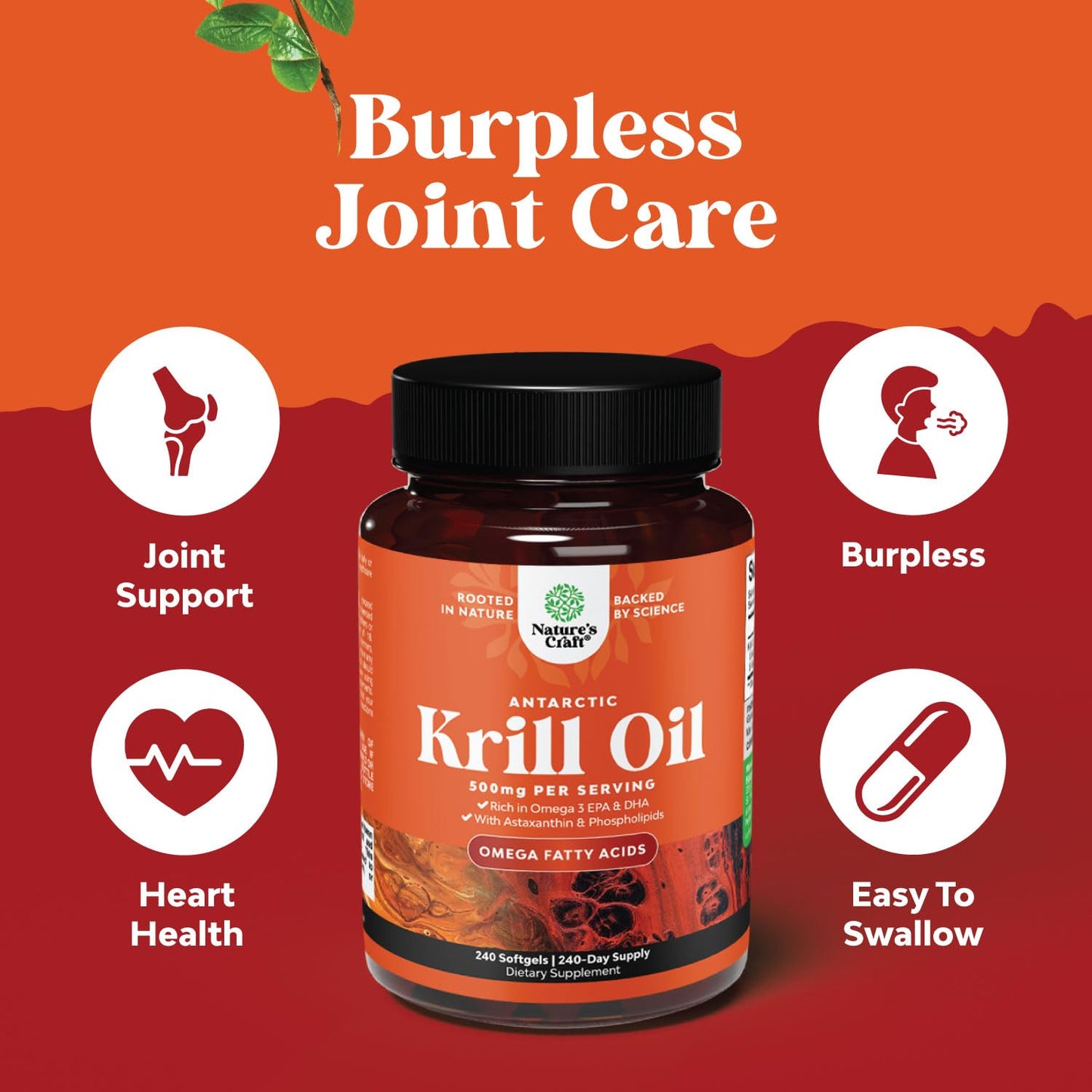 Natures Craft Antarctic Krill Oil 500mg Softgels - Omega-3 EPA/DHA + Astaxanthin - 2-Pack