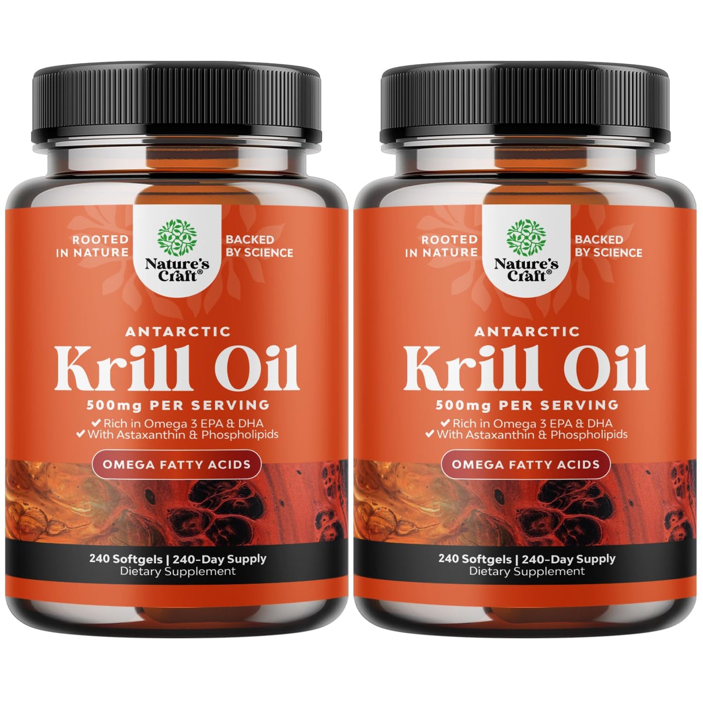 Natures Craft Antarctic Krill Oil 500mg Softgels - Omega-3 EPA/DHA + Astaxanthin - 2-Pack