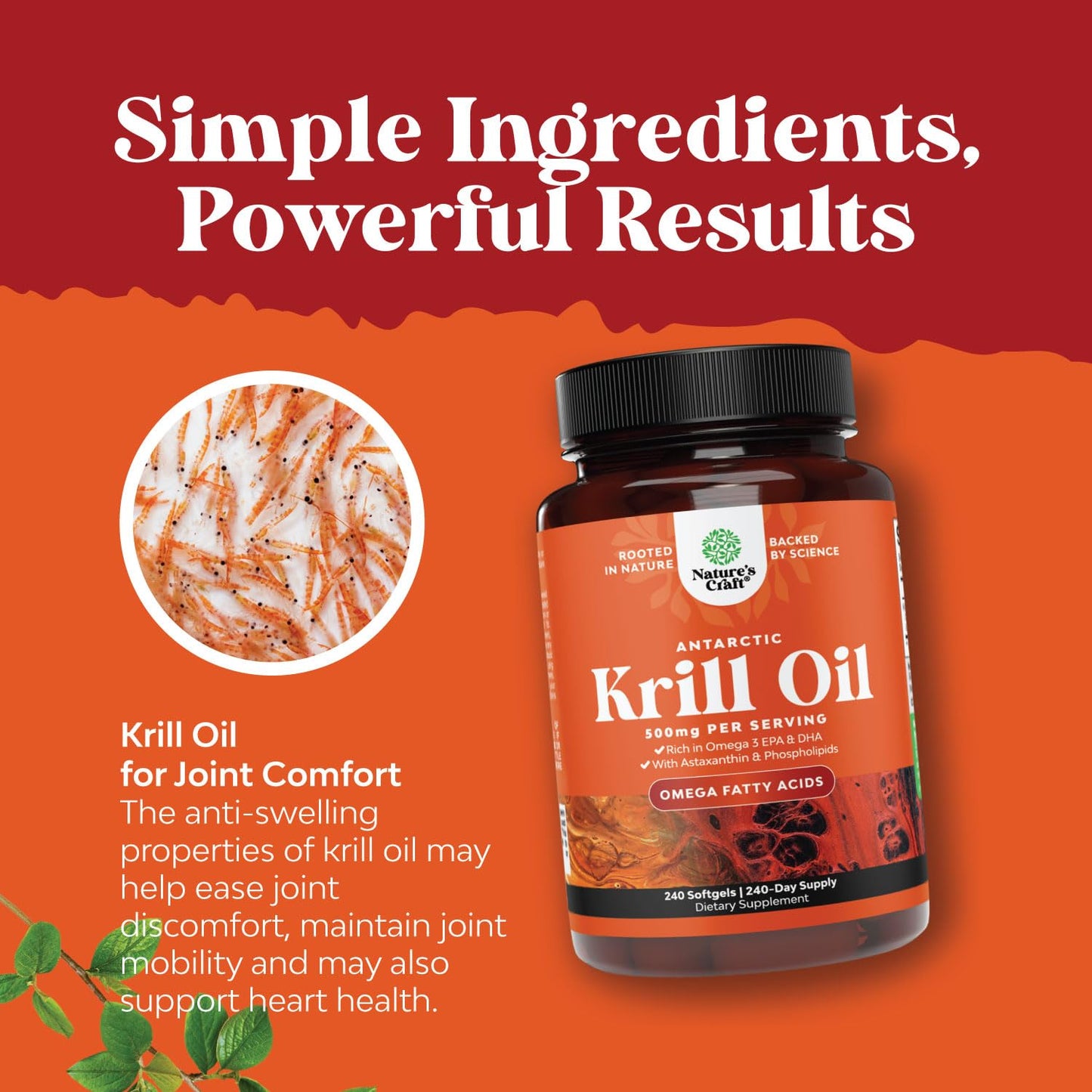 Natures Craft Antarctic Krill Oil 500mg Softgels - Omega-3 EPA/DHA + Astaxanthin - 2-Pack