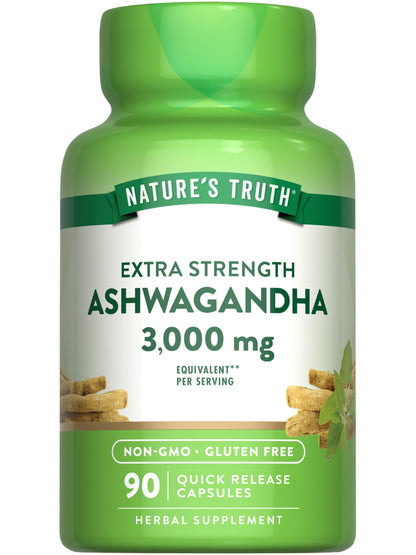 Nature's Truth Ashwagandha Capsules 3000mg – 90 Count | Extra Strength | Non-GMO & Gluten Free