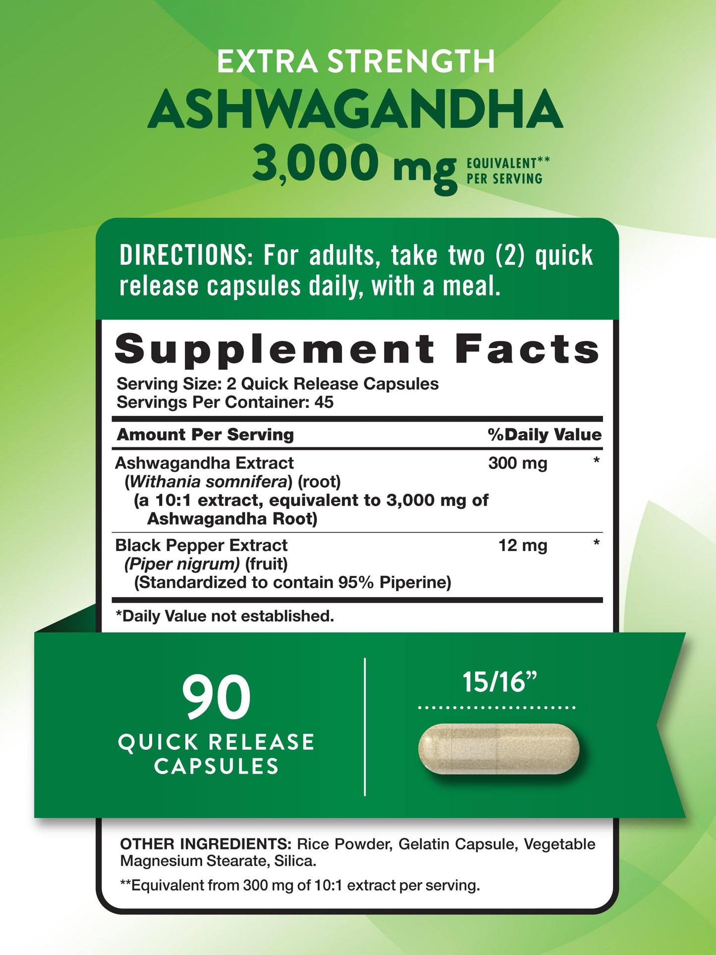 Nature's Truth Ashwagandha Capsules 3000mg – 90 Count | Extra Strength | Non-GMO & Gluten Free
