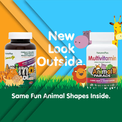 NaturesPlus Animal Parade Children's Multivitamin - 270 Total Servings, 3-Pack (180 Tablets Each) - Vegan & Gluten Free