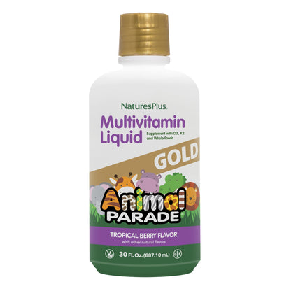 NaturesPlus Animal Parade Gold Kids Liquid Multivitamin – Tropical Berry, 2 × 30 oz (Vegetarian & Gluten Free)