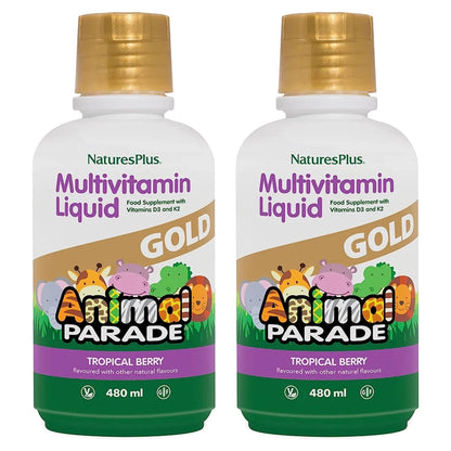 NaturesPlus Animal Parade Gold Children's Liquid Multivitamin – 2 x 16 oz, Tropical Berry, Gluten Free & Vegan, 64 Servings