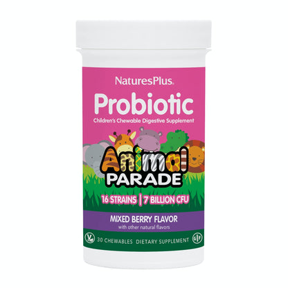 NaturesPlus Animal Parade Probiotic - Mixed Berry for Kids | Gut Health & Immunity | Vegan & Gluten Free
