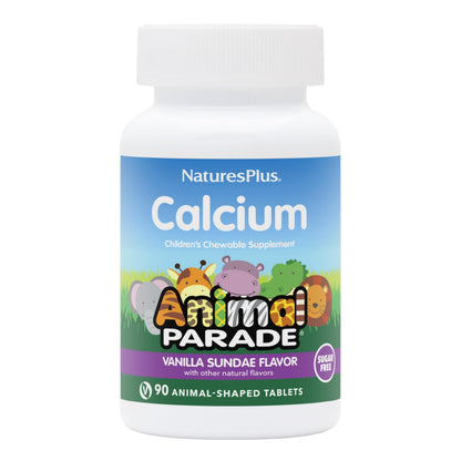 NaturesPlus Animal Parade Sugar-Free Calcium for Kids | Vanilla Sundae, 90 Chewables
