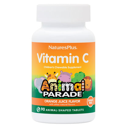 NaturesPlus Animal Parade Sugar-Free Vitamin C — 90 Chewables, Natural Orange Flavor, Immune Support, Gluten Free