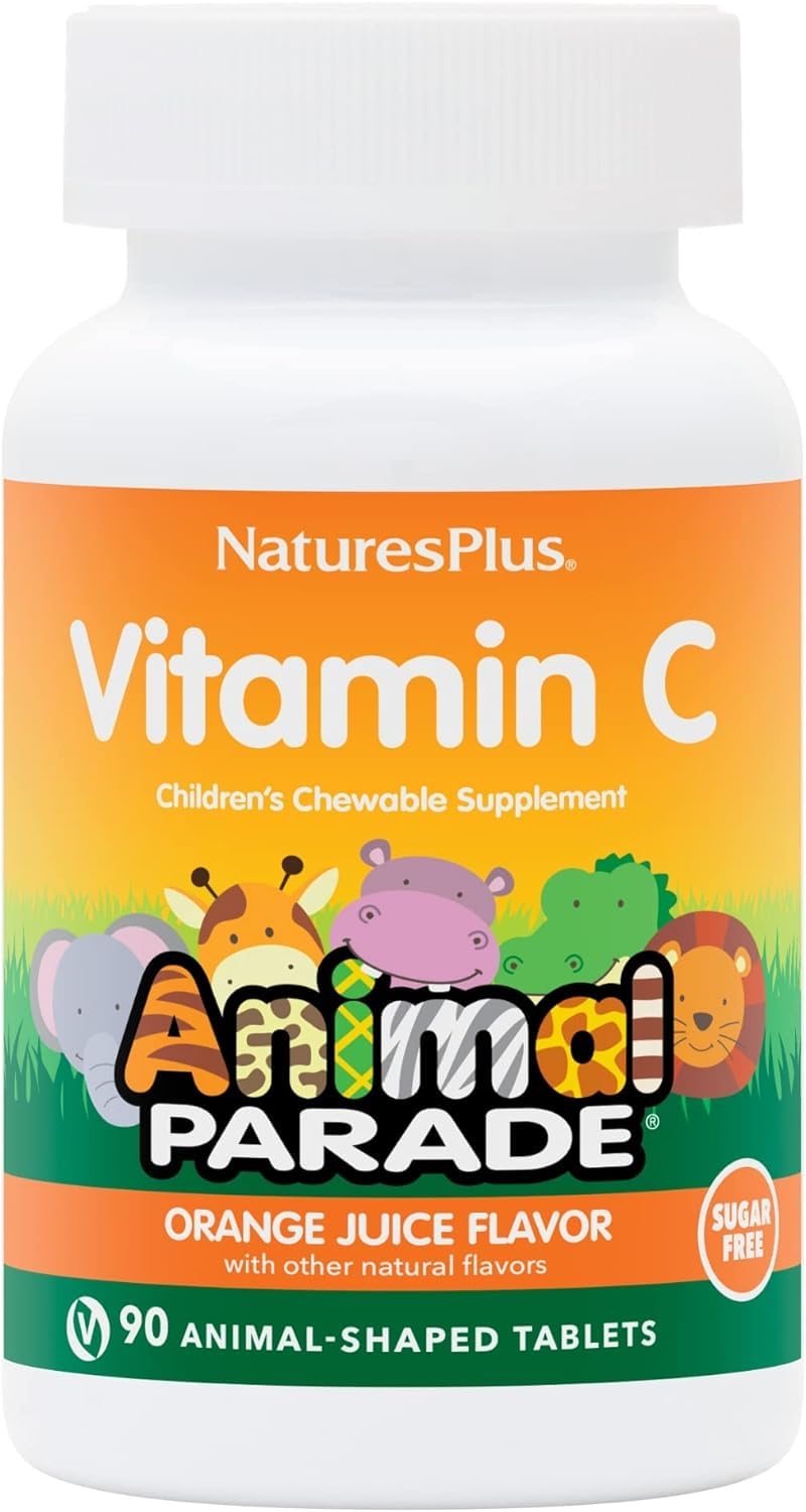 NaturesPlus Animal Parade Sugar-Free Vitamin C — 90 Chewables, Natural Orange Flavor, Immune Support, Gluten Free