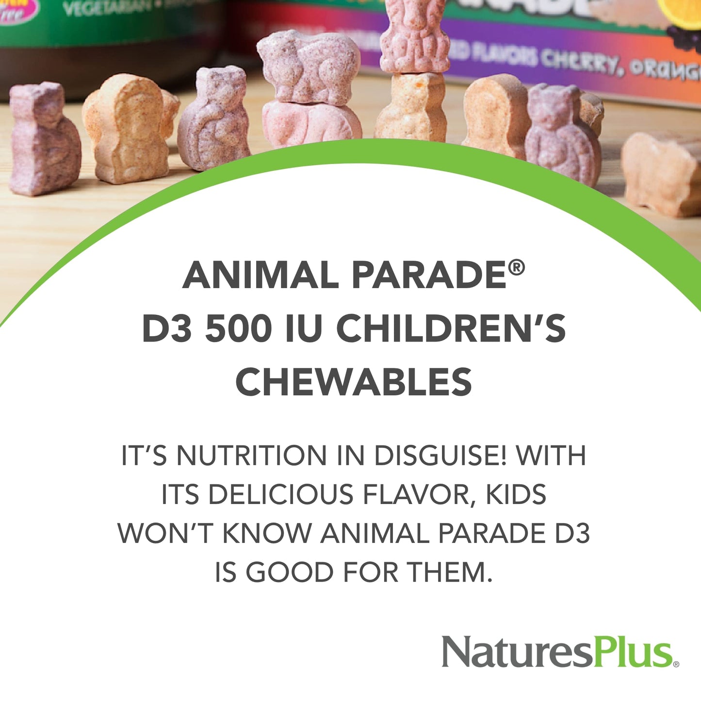 NaturesPlus Animal Parade Vitamin D3 Kids Chewables | Black Cherry Flavor, 90 Tablets – Gluten Free, Vegetarian