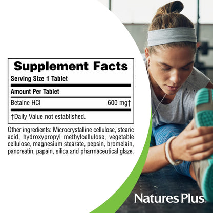 NaturesPlus Betaine HCl 600 mg – 90 Tablets | Digestive Support