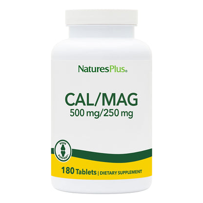 NaturesPlus Cal/Mag – 180 Vegetarian Tablets | 500 mg Calcium, 250 mg Magnesium | Supports Energy & Overall Well-Being