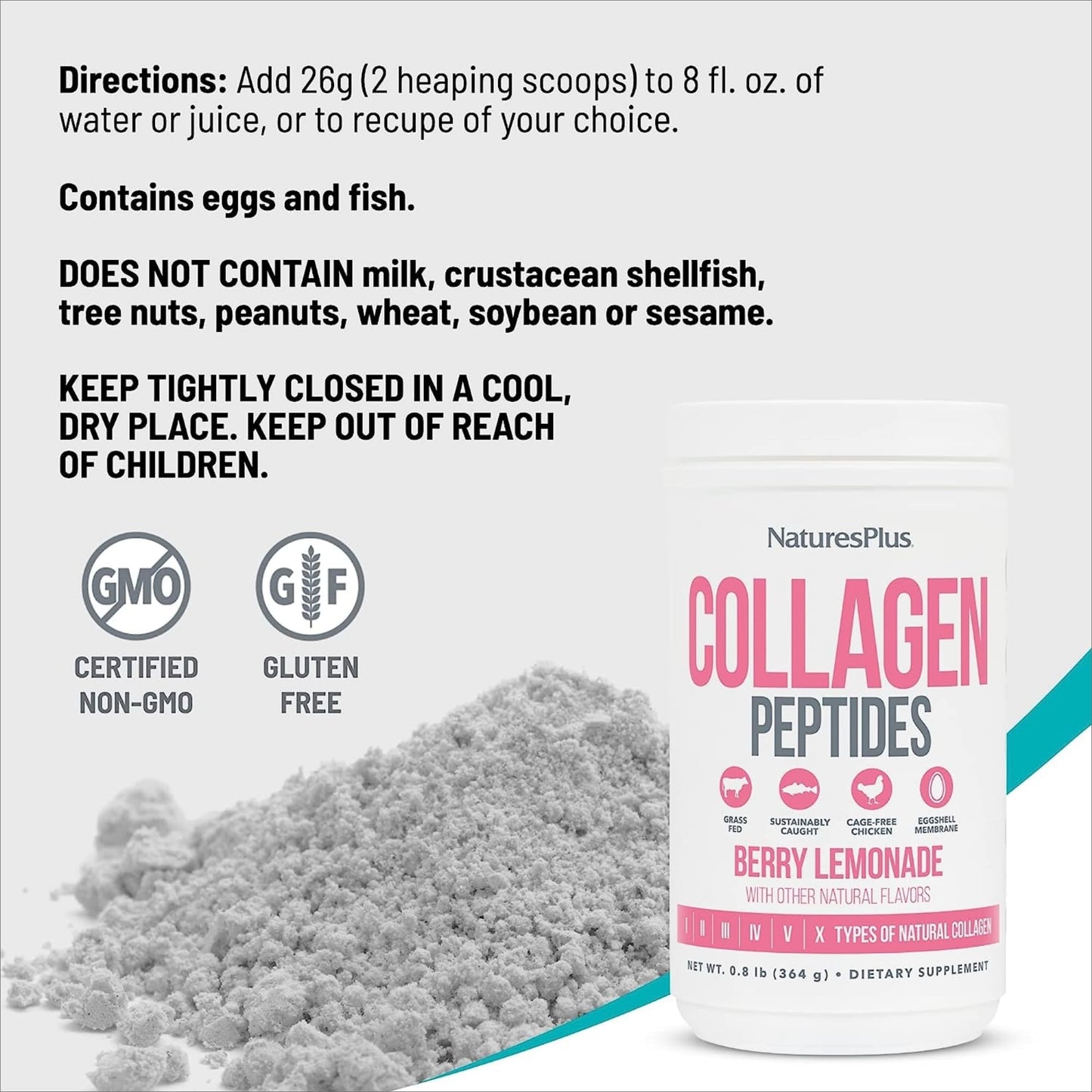 NaturesPlus Collagen Peptides Berry Lemonade – 0.8 lb Powder (Pack of 2) for Hair, Skin, Nails & Joints
