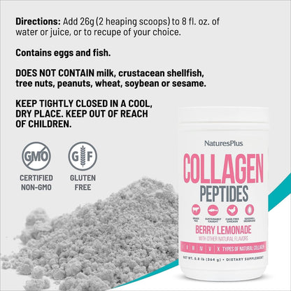 NaturesPlus Collagen Peptides Berry Lemonade – 0.8 lb Powder (Pack of 2) for Hair, Skin, Nails & Joints