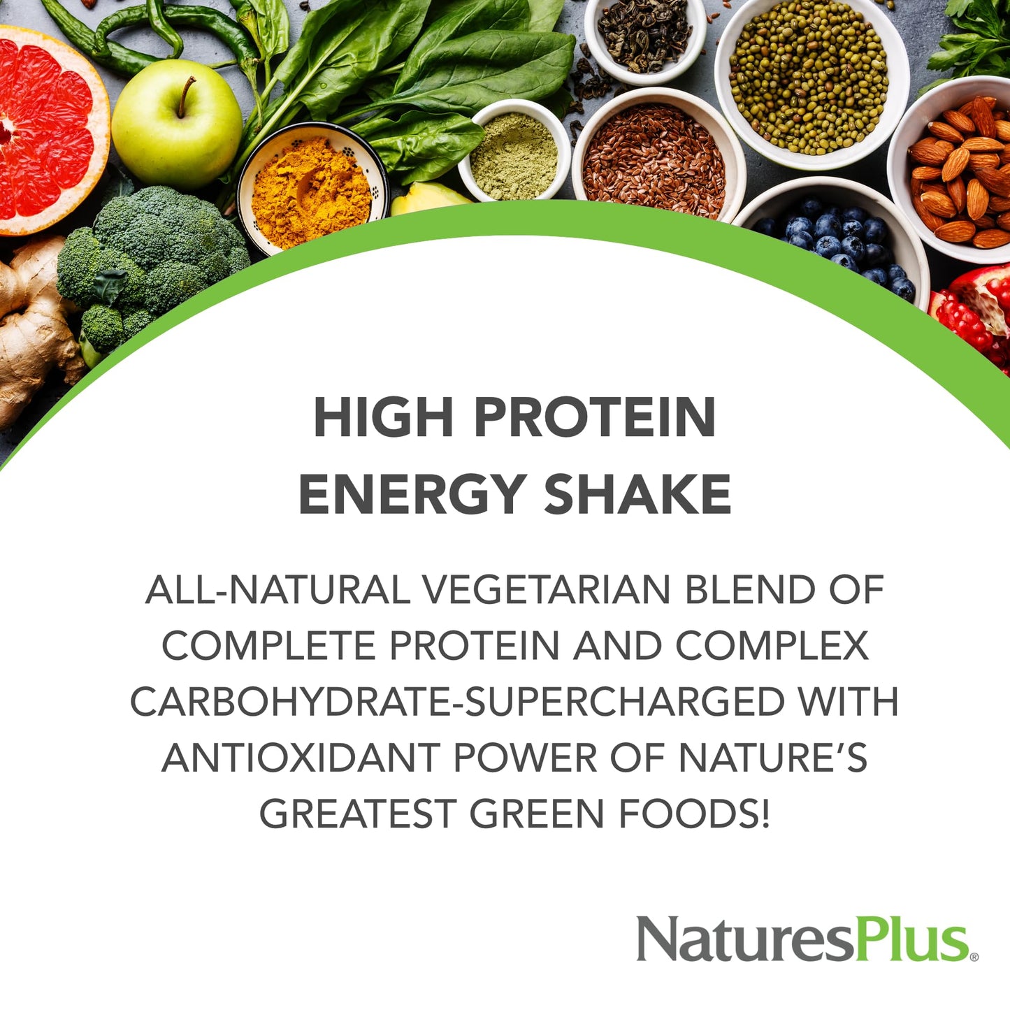 NaturesPlus FRUITEIN Revitalizing Green Foods Shake – Plant-Based Protein, 16 Servings