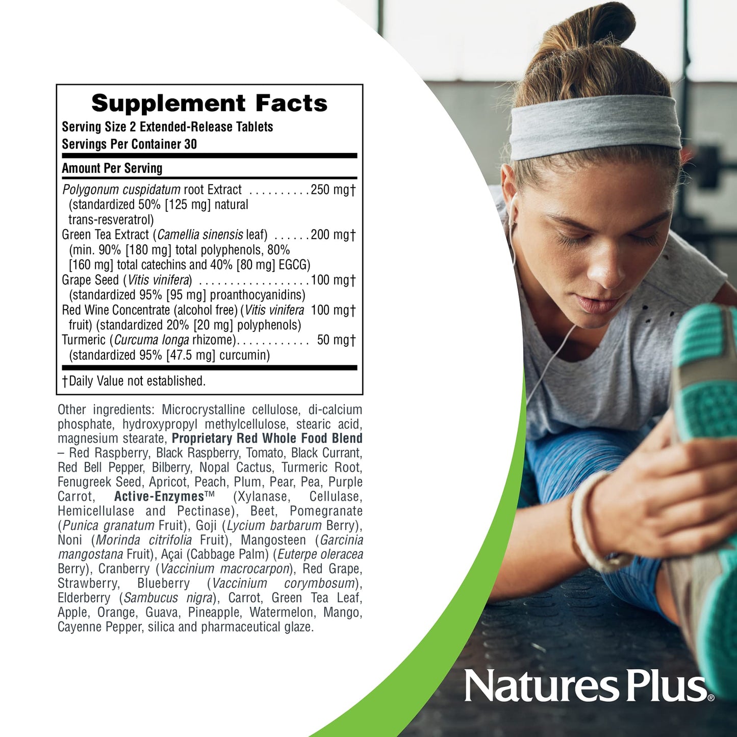 NaturesPlus Herbal Actives Resveratrol Extended Release 125 mg - 120 Vegetarian Tablets | Gluten-Free