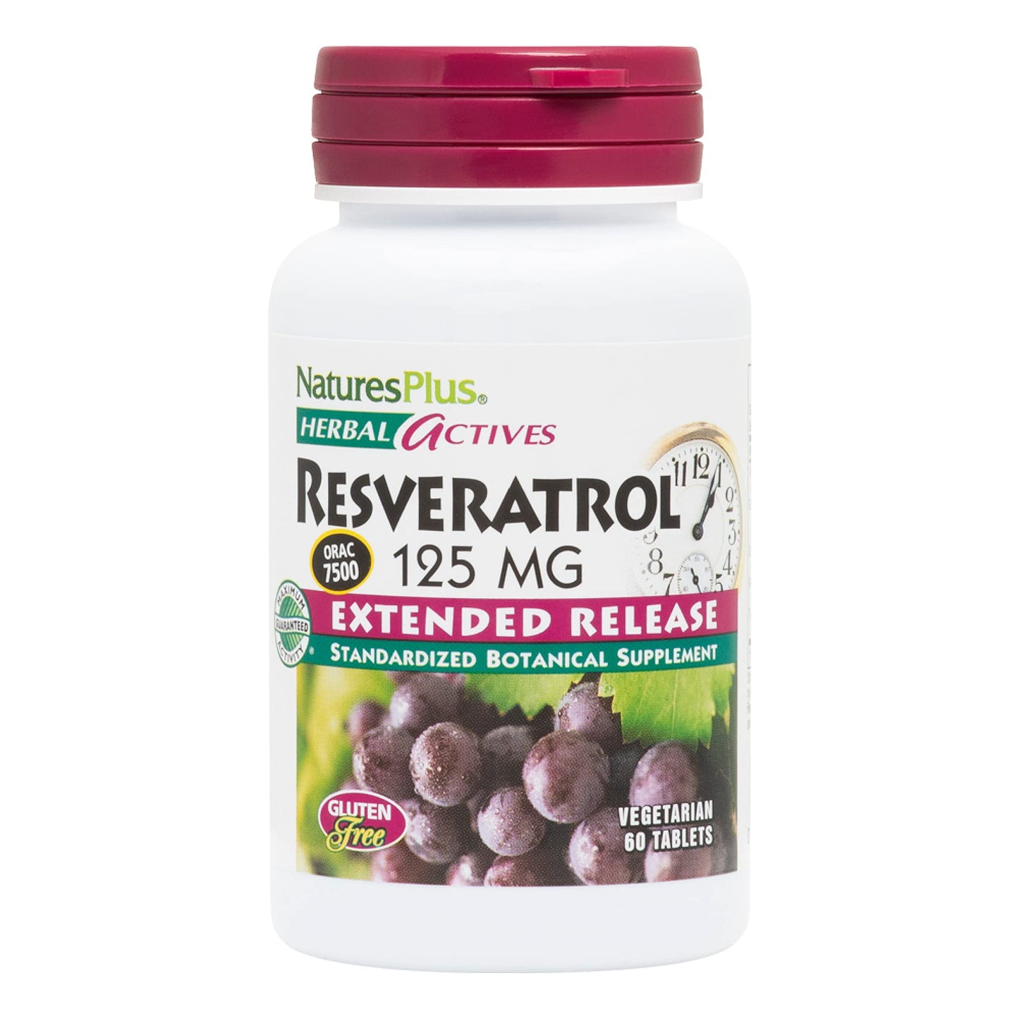 NaturesPlus Herbal Actives Resveratrol Extended Release 125 mg - 120 Vegetarian Tablets | Gluten-Free