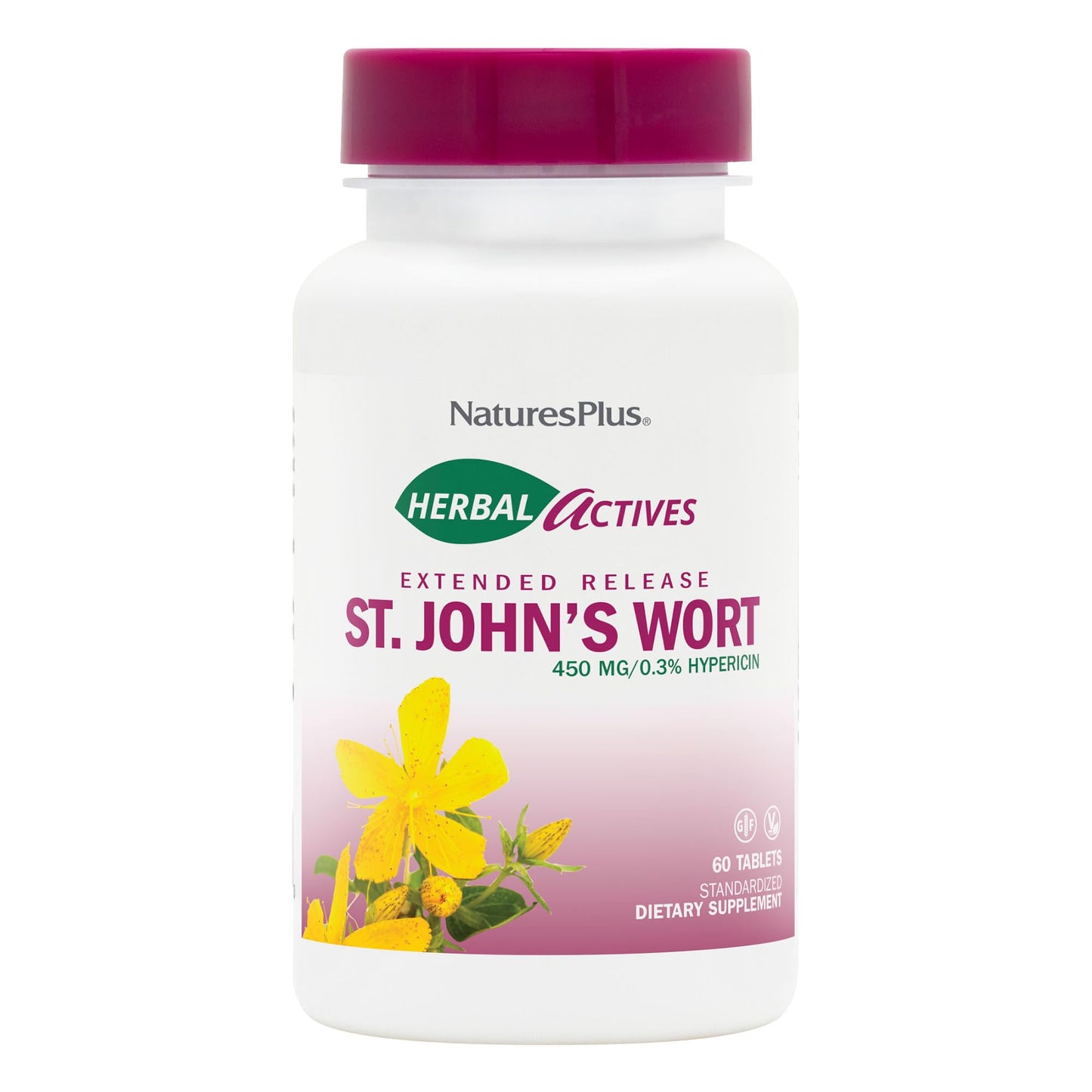 NaturesPlus Herbal Actives St. John’s Wort Extended Release — 120 Servings (60 Tablets x 2) | Vegetarian & Gluten Free