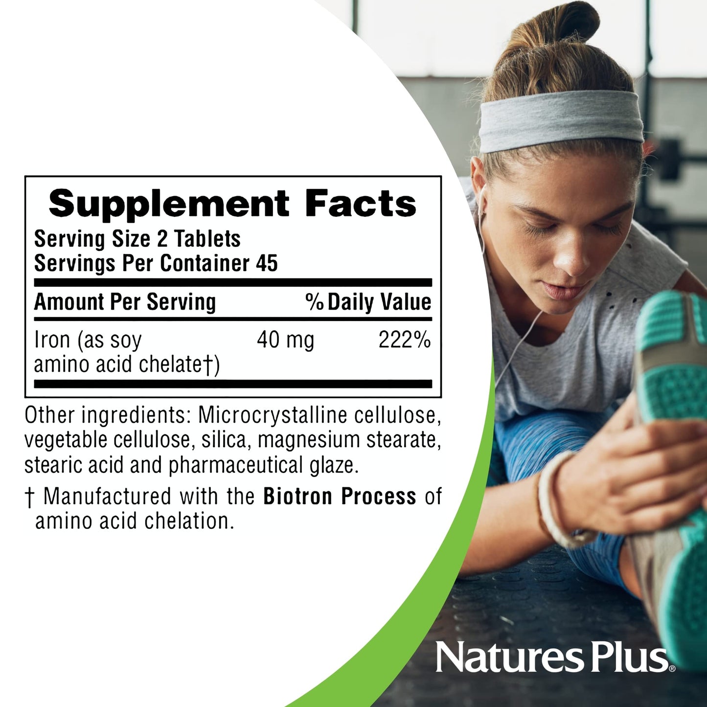 NaturesPlus Iron - 40 mg, 90 Tablets, Vegetarian & Gluten Free | 45 Servings