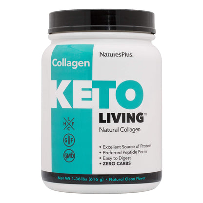 NaturesPlus KetoLiving Natural Collagen Unflavored - 1.36 lb Tub | Ketogenic Protein Powder for Immune & Gut Health, Joints, Hair, Skin & Nails