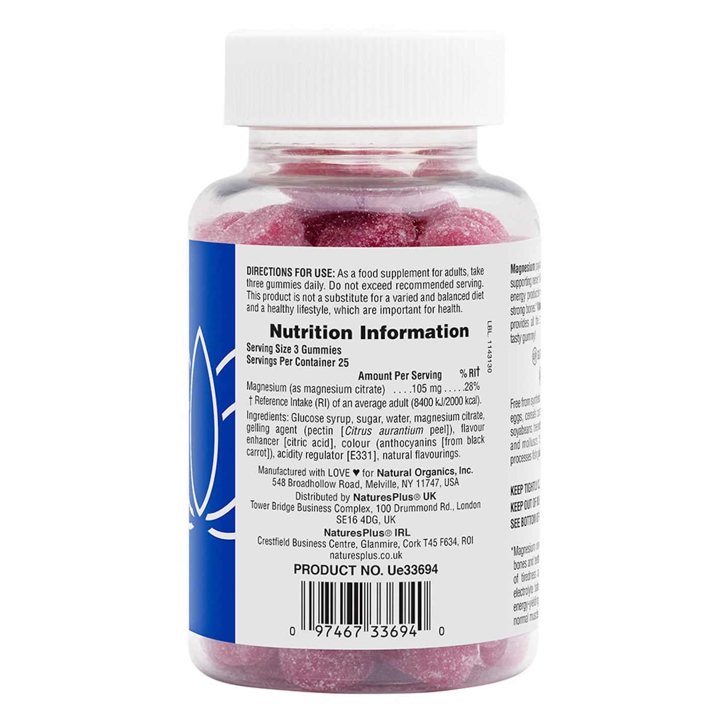 NaturesPlus Magnesium Citrate Gummies Raspberry - 75 Gummies | Calm Mind & Body, Bone Support