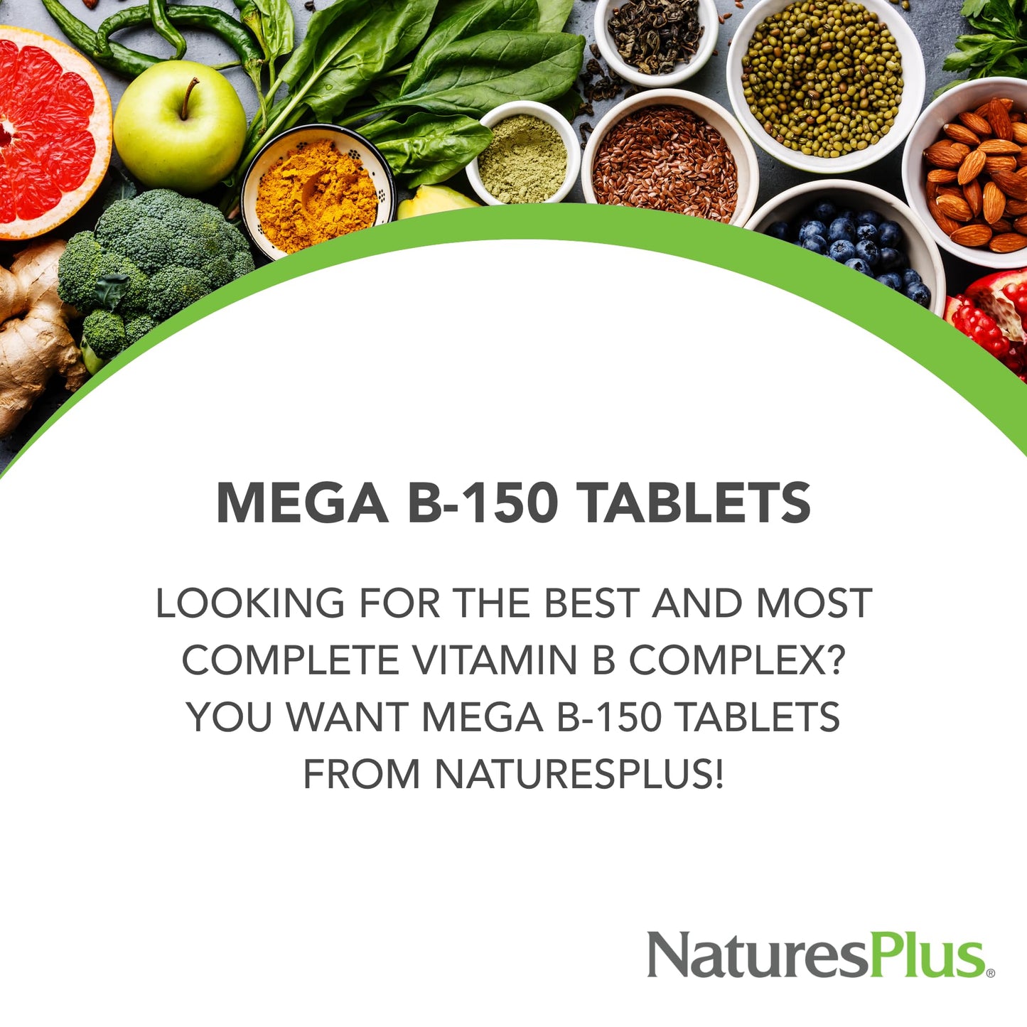 NaturesPlus Mega B-150 B-Complex (2-Pack, 180 Servings) - Sustained Release, Vegetarian, Gluten-Free