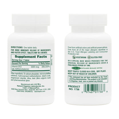 NaturesPlus Shot-O-B12 5000 mcg – 60 Servings, Vegetarian & Gluten Free | Energy & Mood Support