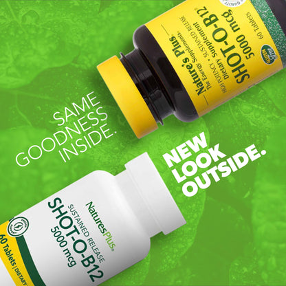 NaturesPlus Shot-O-B12 5000 mcg – 60 Servings, Vegetarian & Gluten Free | Energy & Mood Support
