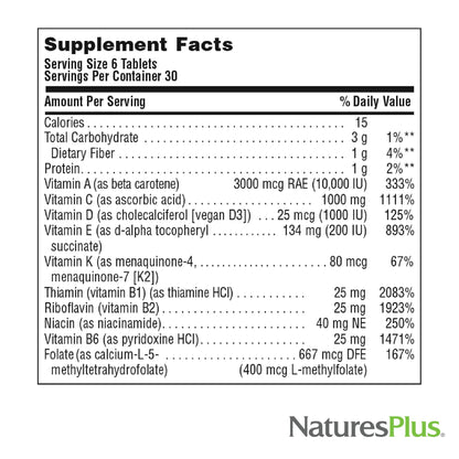 NaturesPlus Source of Life Mini-Tabs No Iron – Iron-Free Vegetarian Multivitamin, 180 Mini Tabs